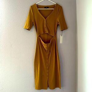 7 For All Mankind Midi Button Up Brown Dress with Mid Cutout, NWT